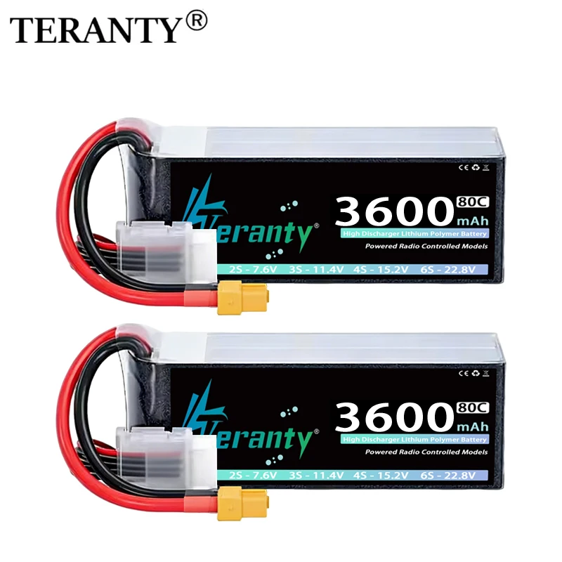 2PCS TERANTY 14.8V 15.2V 3600mAh 60C 80C 4S Lipo Battery With T XT60 Plug for FPV Drone Helicopter Airplane RC Car Truck Boat