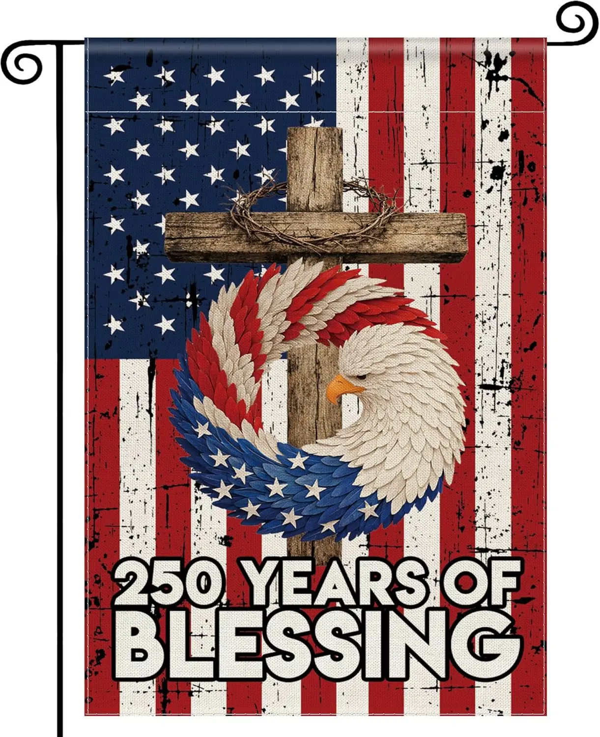 4th of July Garden Flag, 250 Anniversary USA Flag Patriotic America Memorial Day Yard Decorations Outside Eagle Wreath Bless AAS