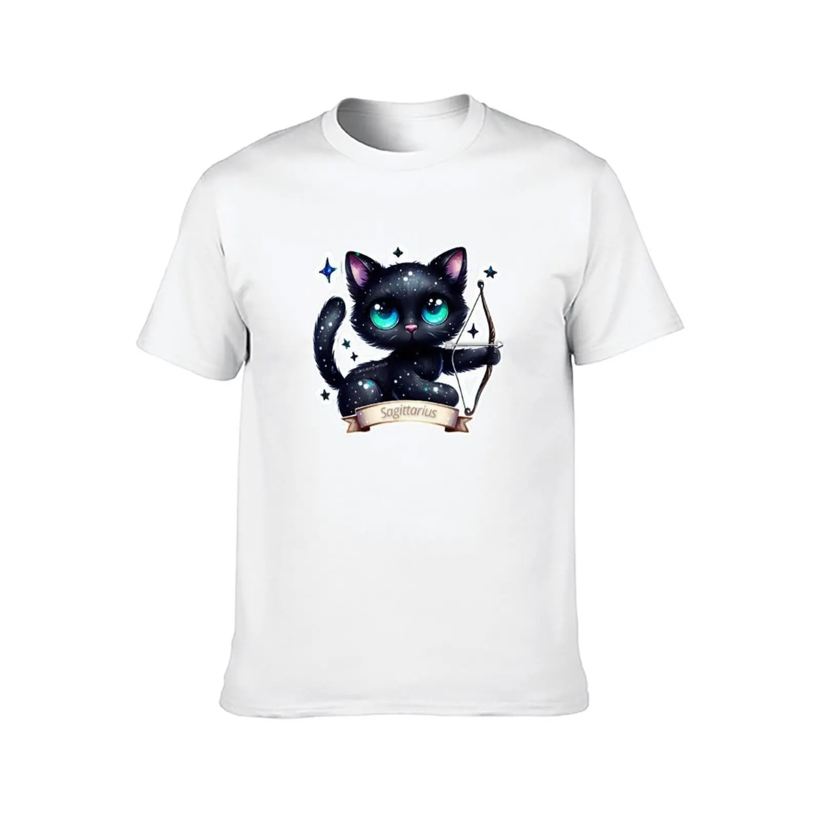تي شيرت Sagittarius Black Cat تي شيرت رجالي برسوم جرافيك تي شيرت مصمم