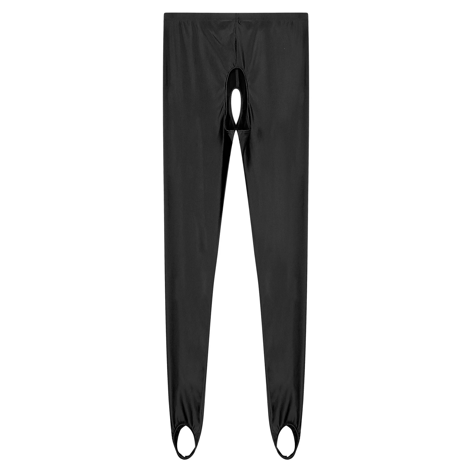 Womens Sexy Open Crotch Leggings Pants Glossy Stretchy Solid Skinny Trousers Underwear Nightwear for Nightclub Valentines Day