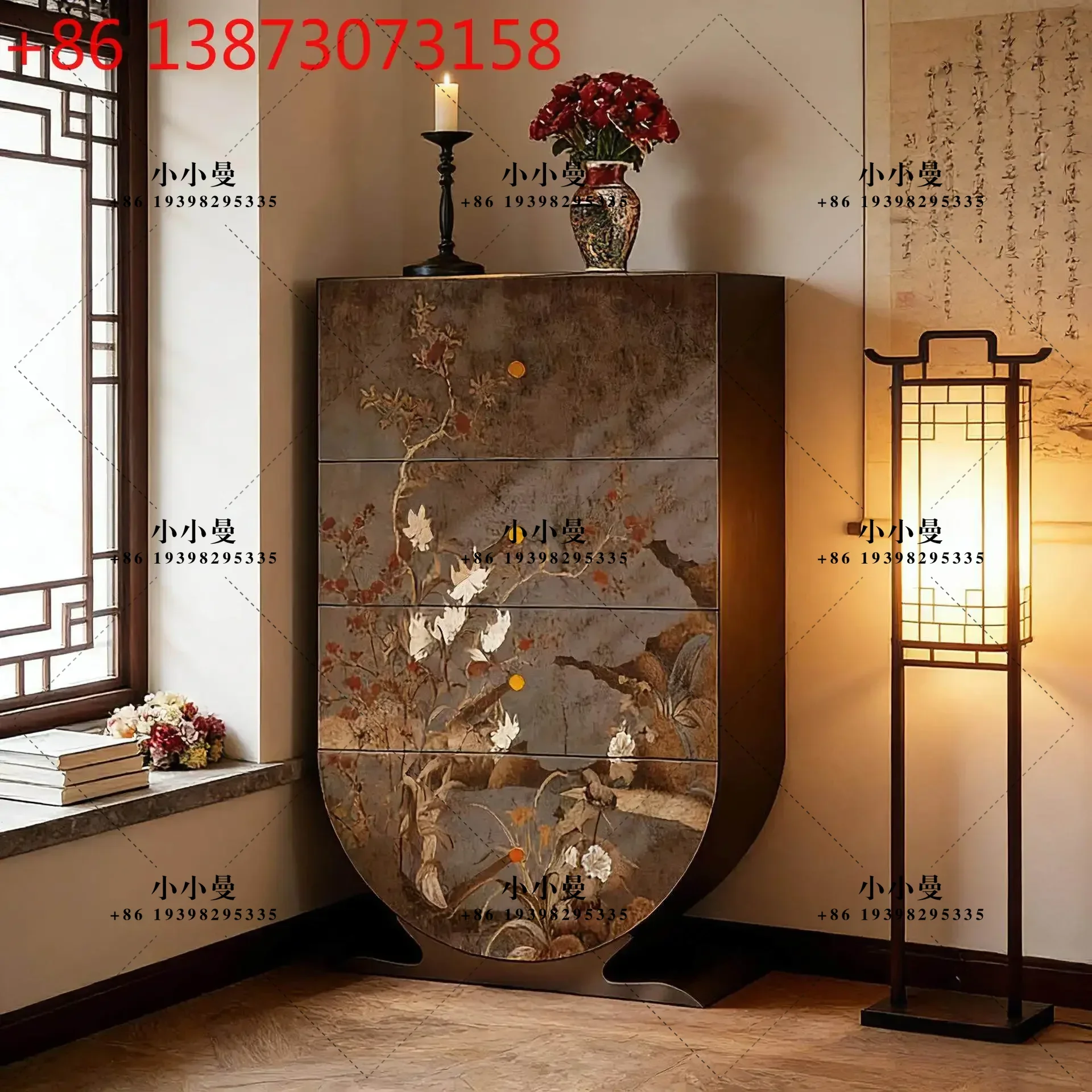 New Chinese retro medieval solid wood living room porch storage household multi-functional storage decorative cabinet