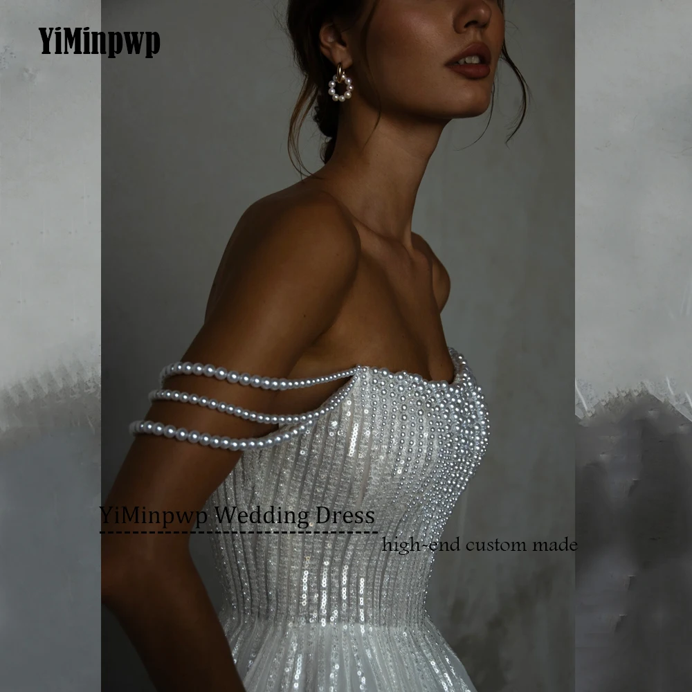 Vestidos de novia con cuentas sin tirantes y hombros descubiertos, corte en A, espalda descubierta, vestido de fiesta de novia de playa dividido, vestidos de novia elegantes personalizados 2025