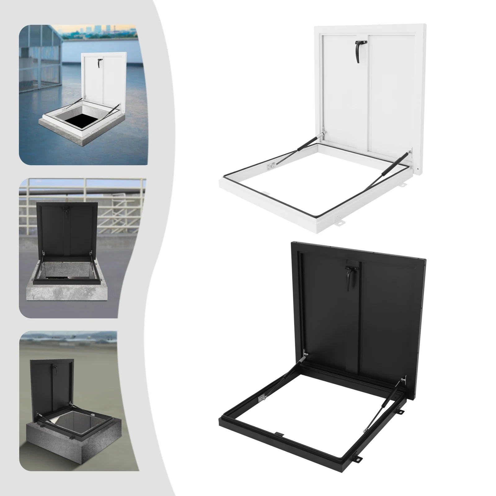 

Люк на крышу из алюминиевого сплава 23,6*23,6 дюйма, белый/черный квадратный люк на крыше для жилых зданий, складских товаров