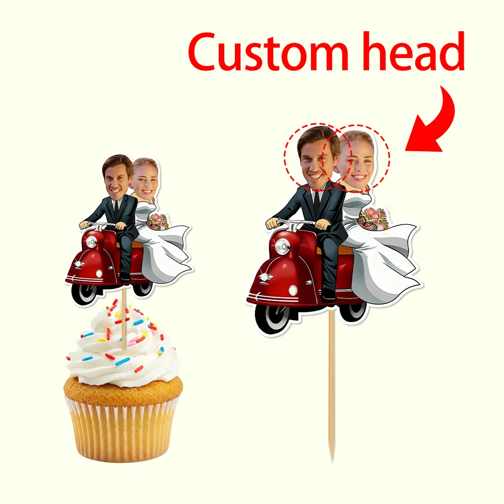 Personalisierte Hochzeitstorten-Deko mit Foto, Cupcake-Topper, Lustige Paar-Kopf-Kuchendekoration für Verlobungsfeier, Hochzeitstag
