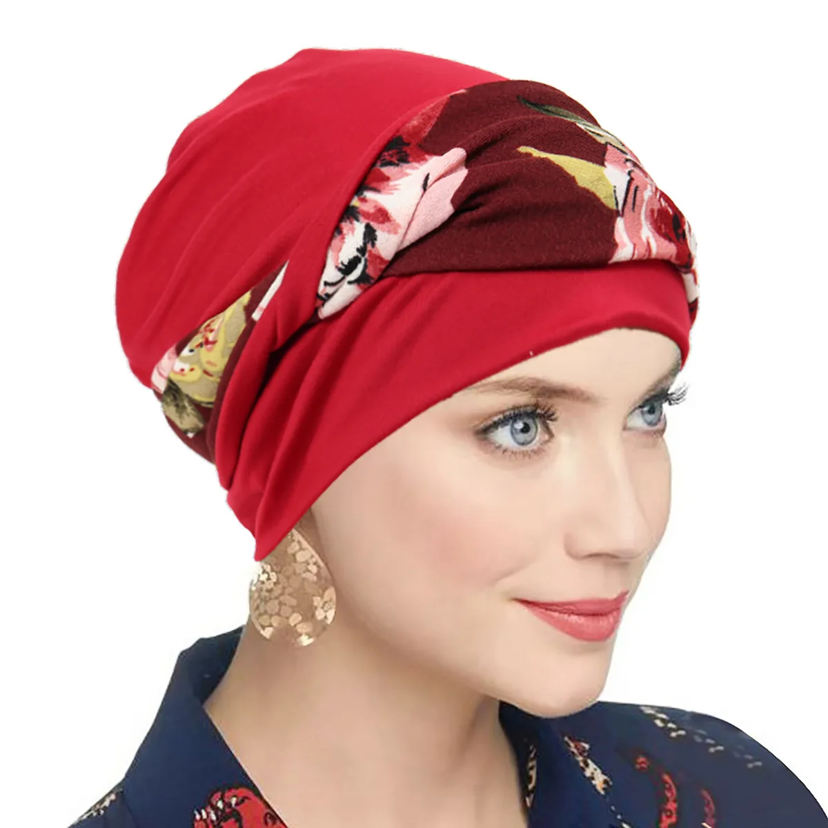 tFashion Street Photography Cappello turbante Fascia stampata Twist Pullover Fiore Cappello turbante da donna