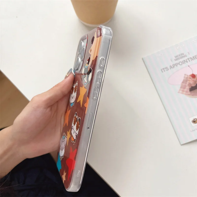 Kawaii الكرتون الكلب الحيوان ستار قضية الهاتف آيفون 17 برو 16 15 14 برو ماكس غطاء مع سلسلة للصدمات لطيف واقية C