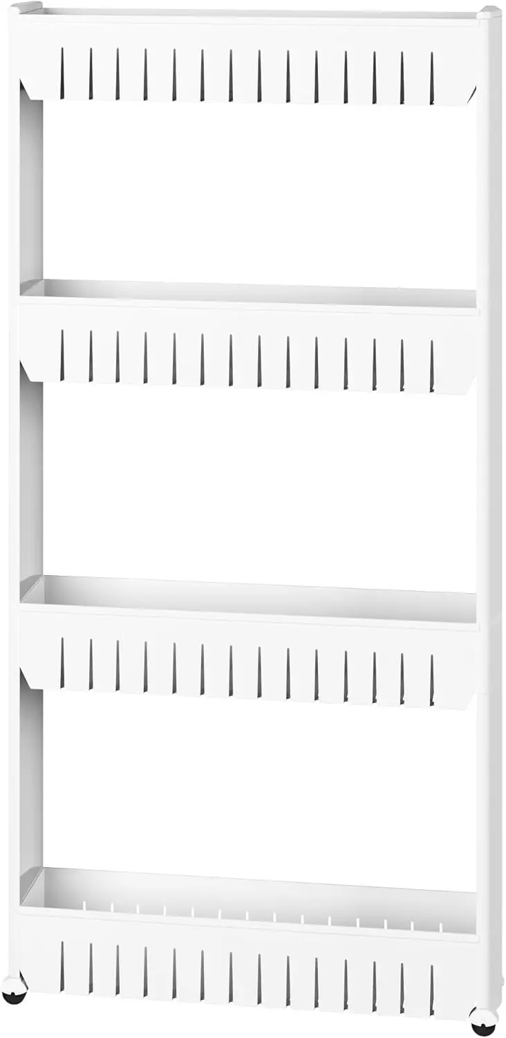 

4-Tier Rolling Storage Cart for Office, Dorm, Bedroom, Bathroom & Laundry Organizing - White