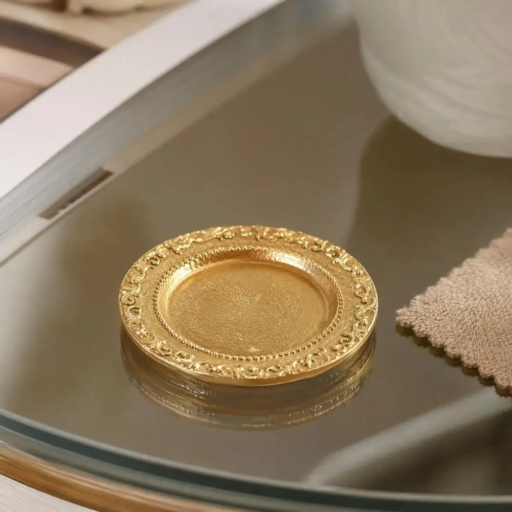 Small Jewelry Organizer European Style Jewelry Box Resin Jewelry Tray with Vintage European Embossed Pattern Golden Gloss