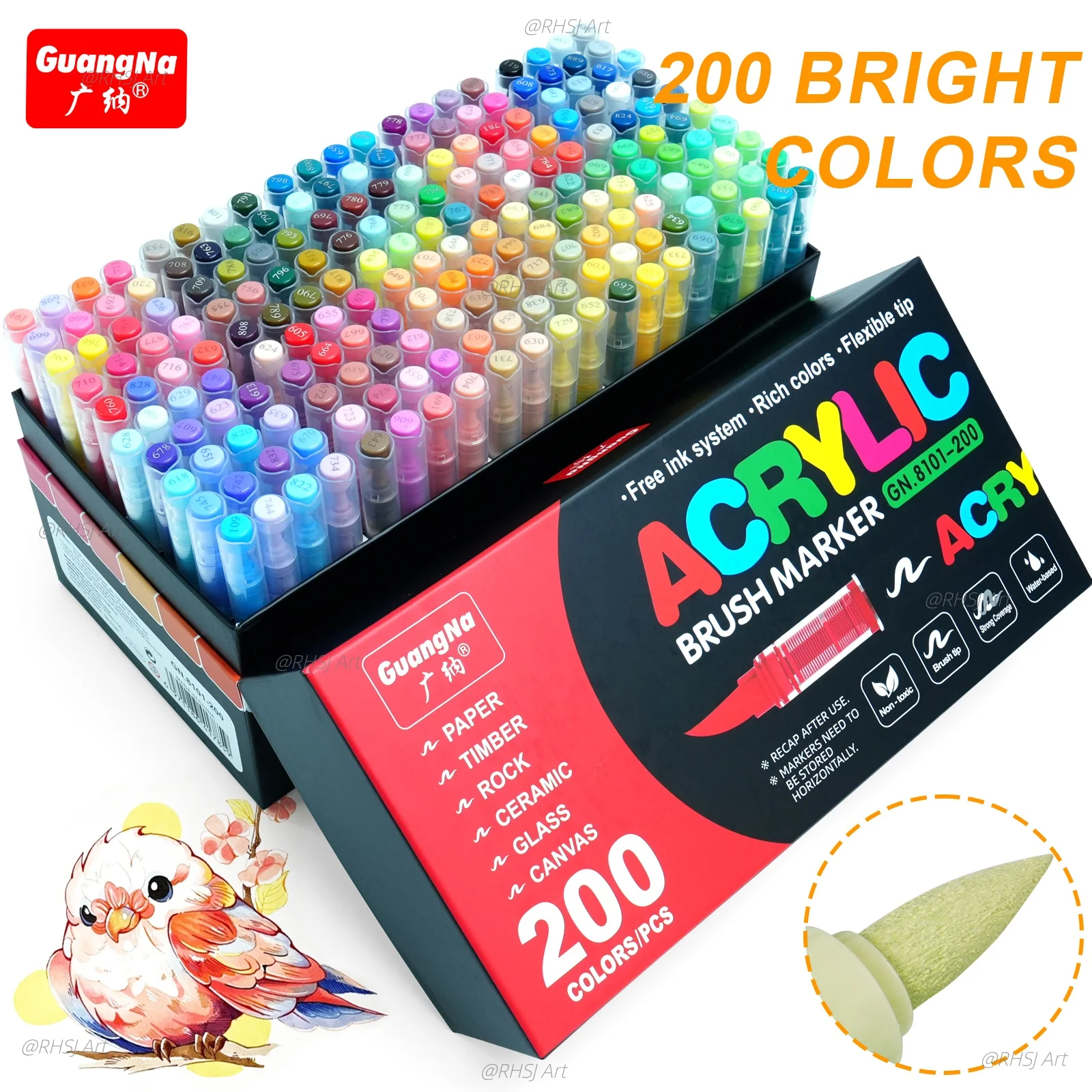 200 Farben Acryl-Markierstift-Set, Acryl-Markierstift-Set mit weicher Pinselspitze, schnell trocknend, Tinte auf Wasserbasis, für Steinmalerei, Kunststoff, Holz, Leinwand, Glas, professionelle