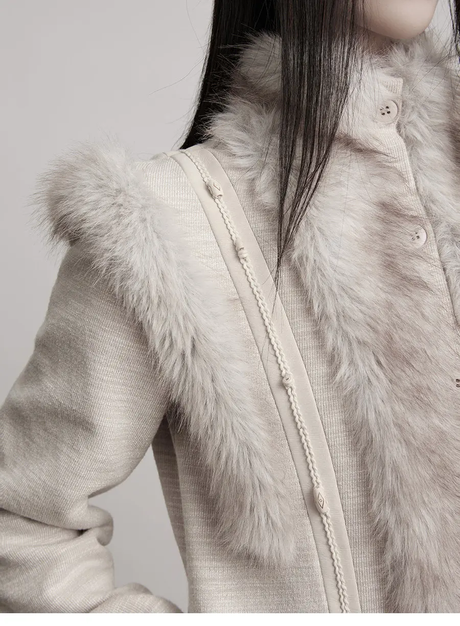 94-102cm Bust Autumn Winter Short Coats Women Nomadic Style Slim Cropped Jacket Fleece-Trimmed Turtleneck Warm Fleece-Lined Coat