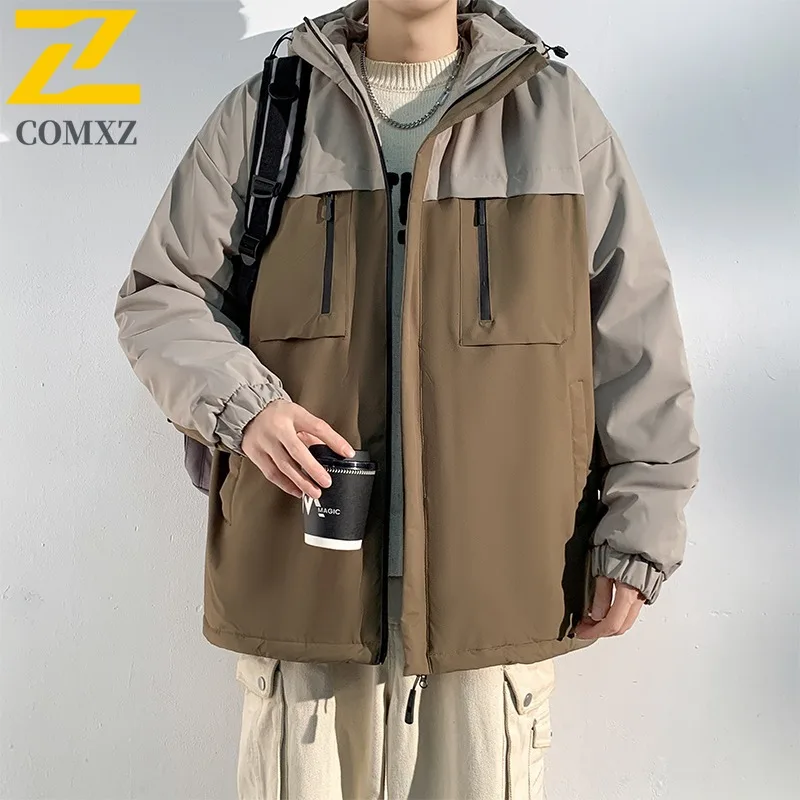 

COMXZ Men Adventure Padded Jacket Relaxed Hooded Outdoor Thickened Warmth Parka Coat Fashion Street Comfort Winter Jackets