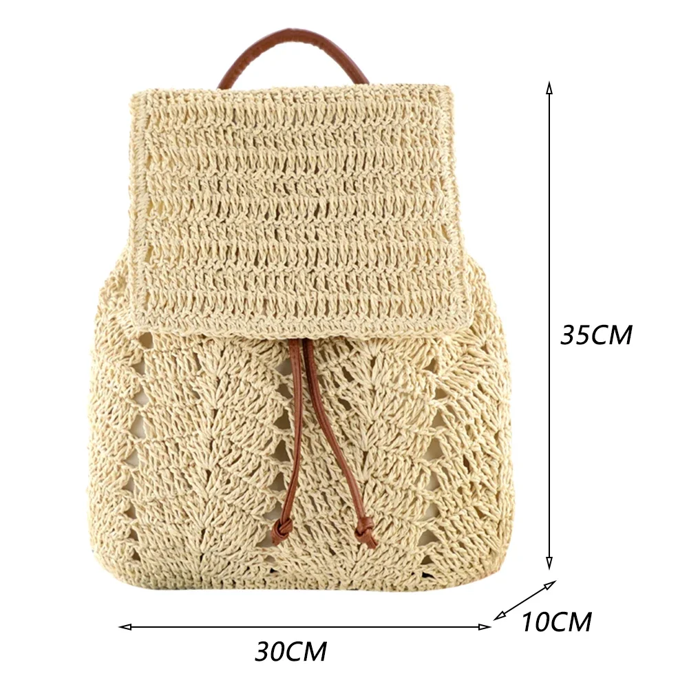 Women Straw Backpack Handmade Woven Casual Beach Holiday Shoulders Bucket Bag