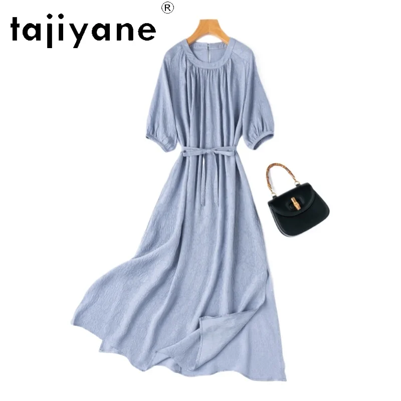 

TAJIYANE 100% Natural Mulberry Silk Dress Woman Summer 2025 Elegant Blue Long Dresses Party Frocks Ladies Clothes платье женское