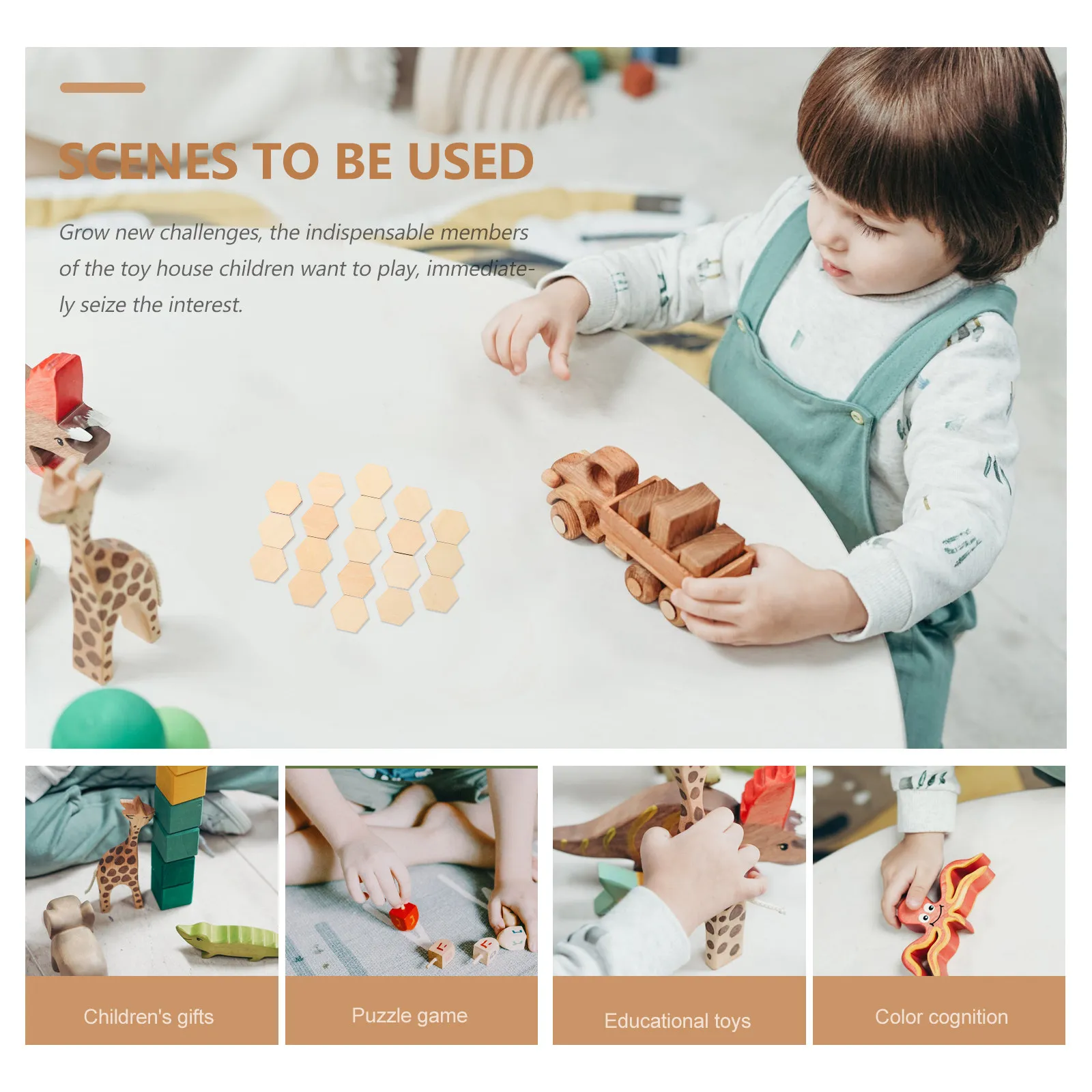 100Pcs 30Mm Natural Wood Hexagonal Pieces Smooth Edges Wooden DIY Craft Ornaments for Holiday Home Desktop Wedding Christmas view 2