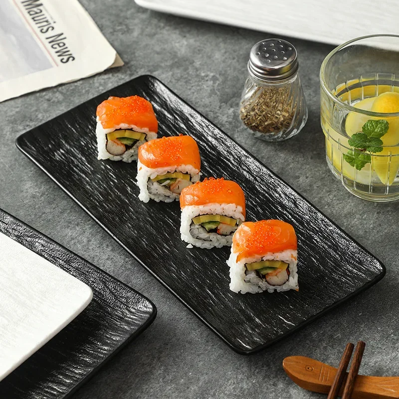 Matte Black Slate Rectangular Ceramic Plate Long Serving Dish Japanese Sushi Tableware Dessert Plate For Home Restaurant Use
