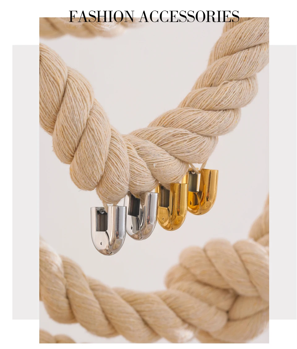 Yhpup 316L Edelstahl, glänzendes Metall, U-förmige hohle Creolen, 18 Karat PVD-beschichtete Textur, attraktiver Schmuck, wasserdicht – Detail 11