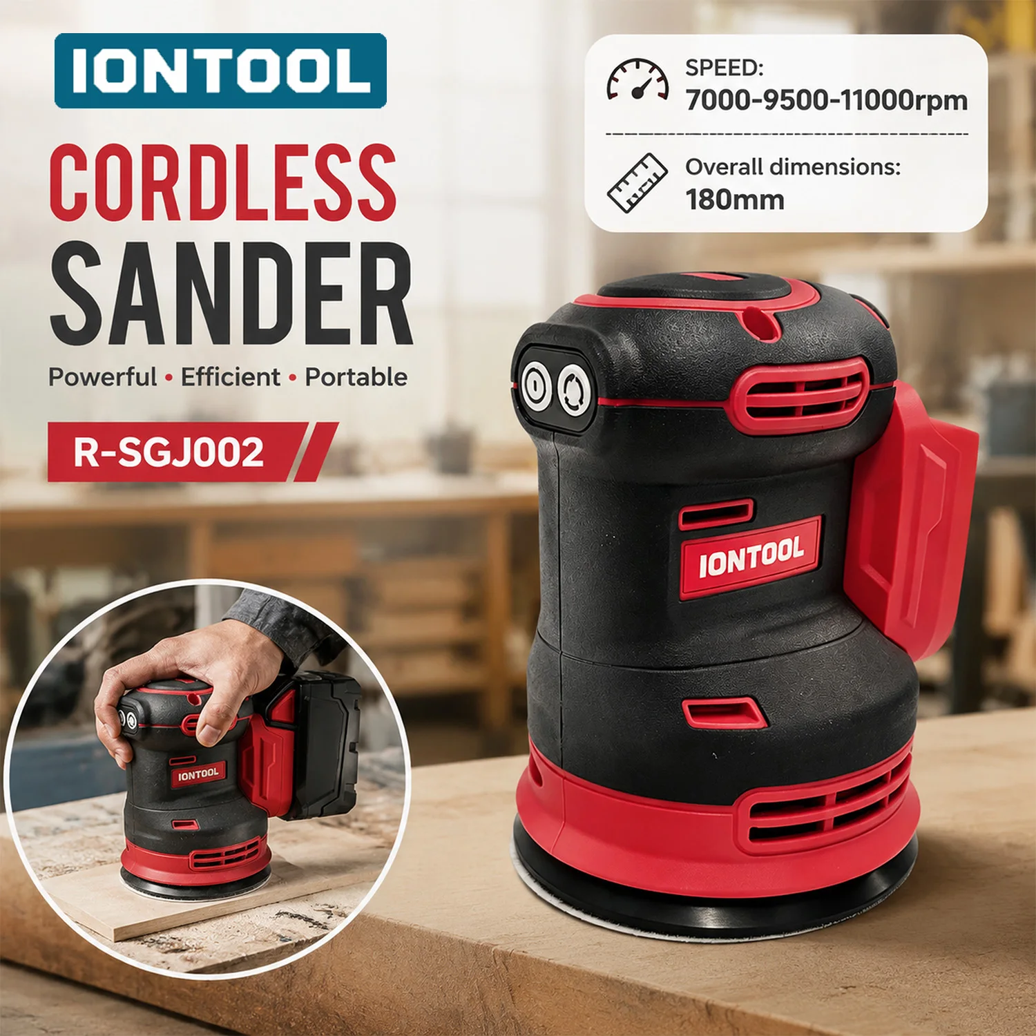 iontool-ポータブルコードレスサンダー-9500rpm-床の傷取り、木製トレイの研磨、ベニヤの水平調整用作業機器