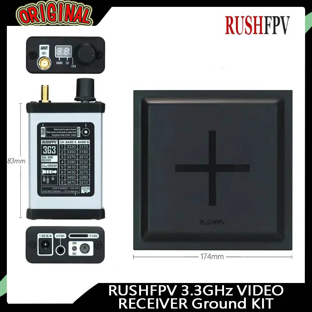 

Комплект заземляющей станции видеоприемника RUSHFPV 3,3 ГГц с направленной антенной 15,8 дБи для системы дрона дальнего действия FPV