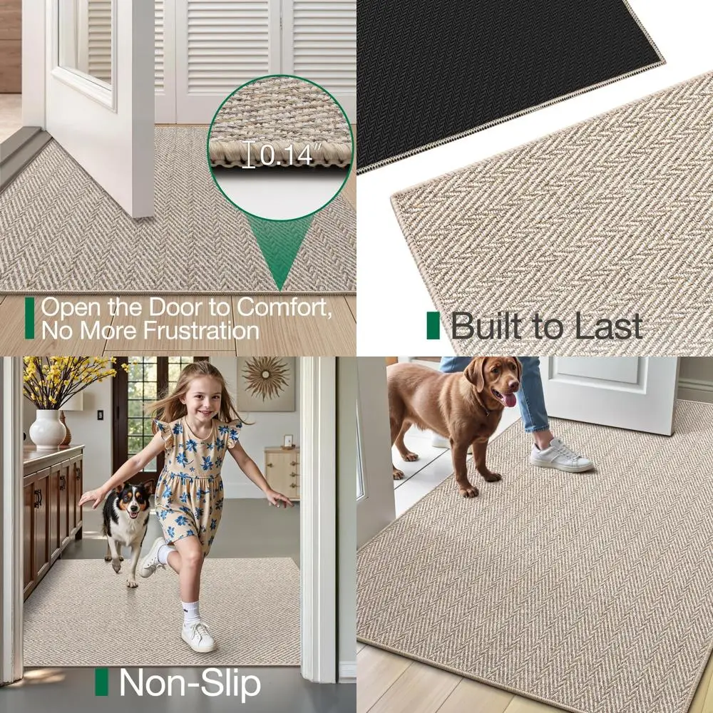 

32x48 Inch Indoor Door Mat - Non-Slip Entry Rug with Herringbone Pattern for Home Entrance, Patio, Porch in Beige