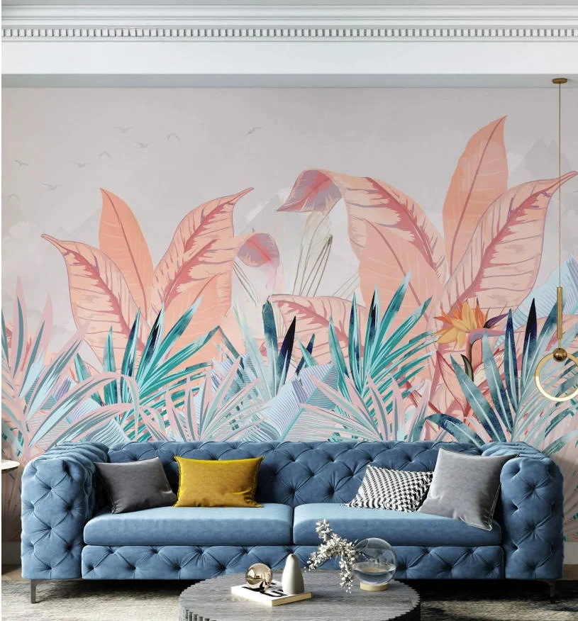 Customized Nordic tropical green plants landscape Art Wallpaper Guest restaurant  background Jungle tropical plant wall paper
