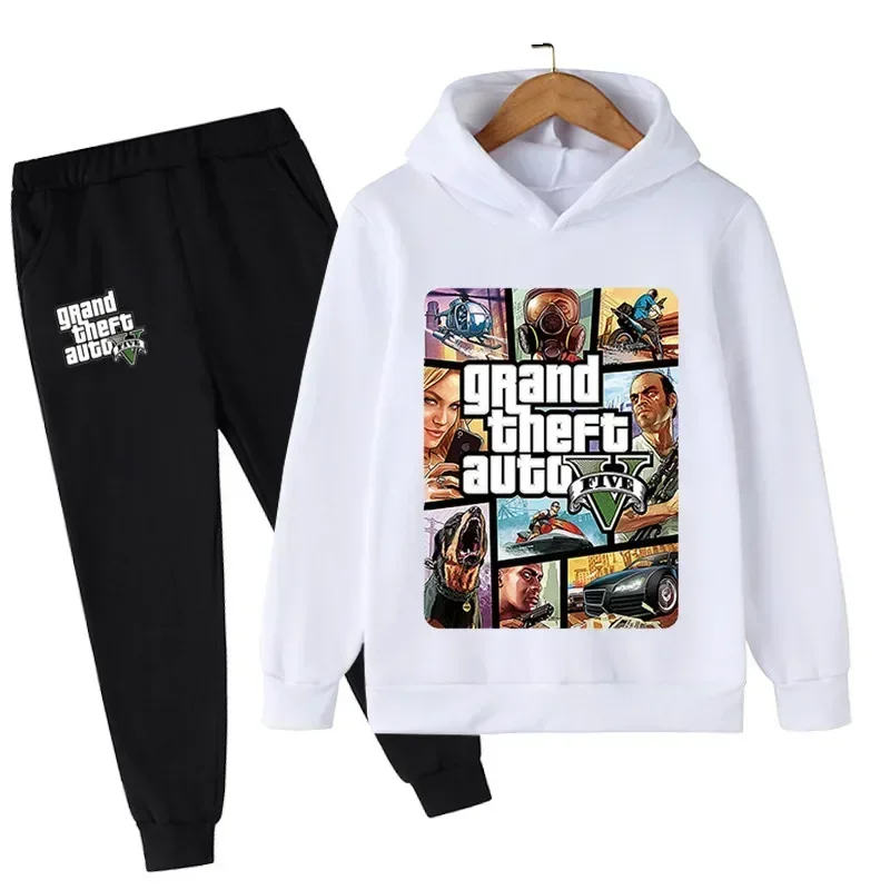 Kids Game Gta 5 Clothes 4-14 Years Children Cartoon Hoodies Tops+long Pants 2pcs Suit Children Boys Set of Clothes Autumn Kids