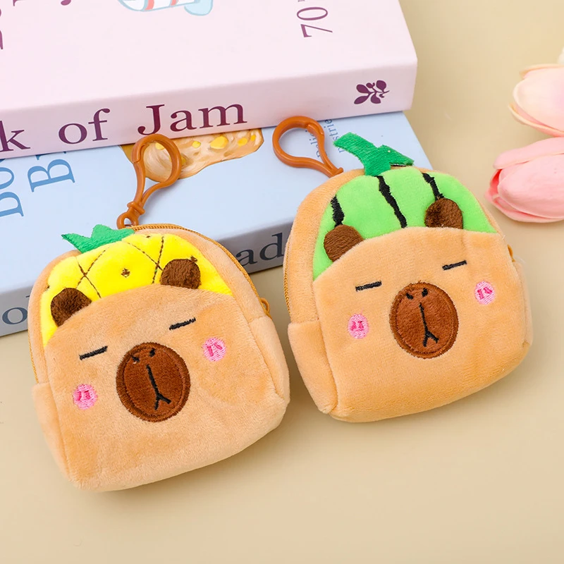 Cute Capybara peluche portafoglio Cartoon Animal Coin Purse portamonete portamonete auricolare borsa portaoggetti zaino ciondolo