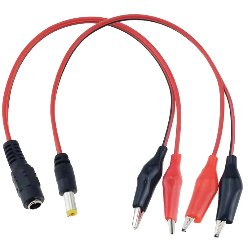 1PC 2 Alligator Clip to 1 Male or Female DC Power Plug Connector Adapter DC 5.5*2.1mm Clips Crocodile Test Leads