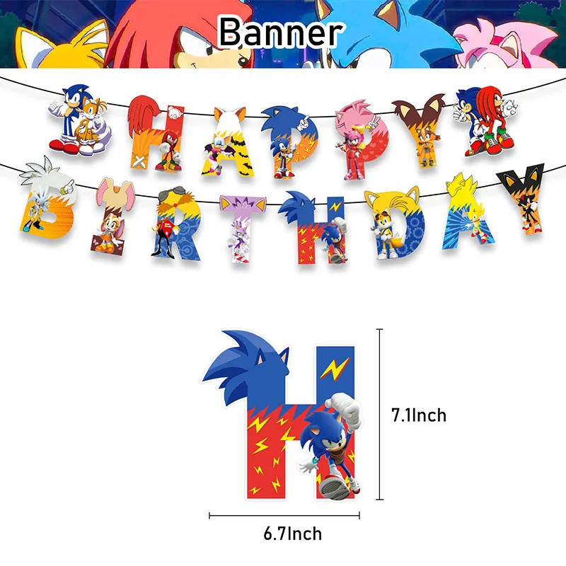 Sonic The Hedgehog Theme Party Decoration Articles Banner Cake Topper Balloon Anime Periphery Action Figure Sonic Image Kid Gift