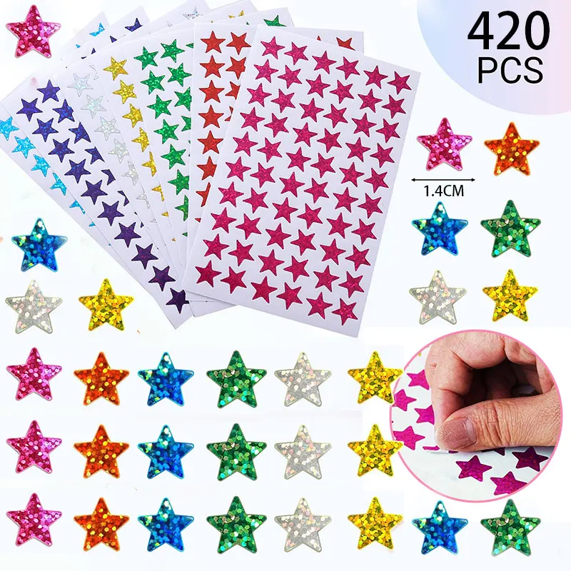 420Pcs Star Stickers Sparkly Holographic Glitter Sticker Kids Rewards For Calendar Students Classroom Office Supplies DIY