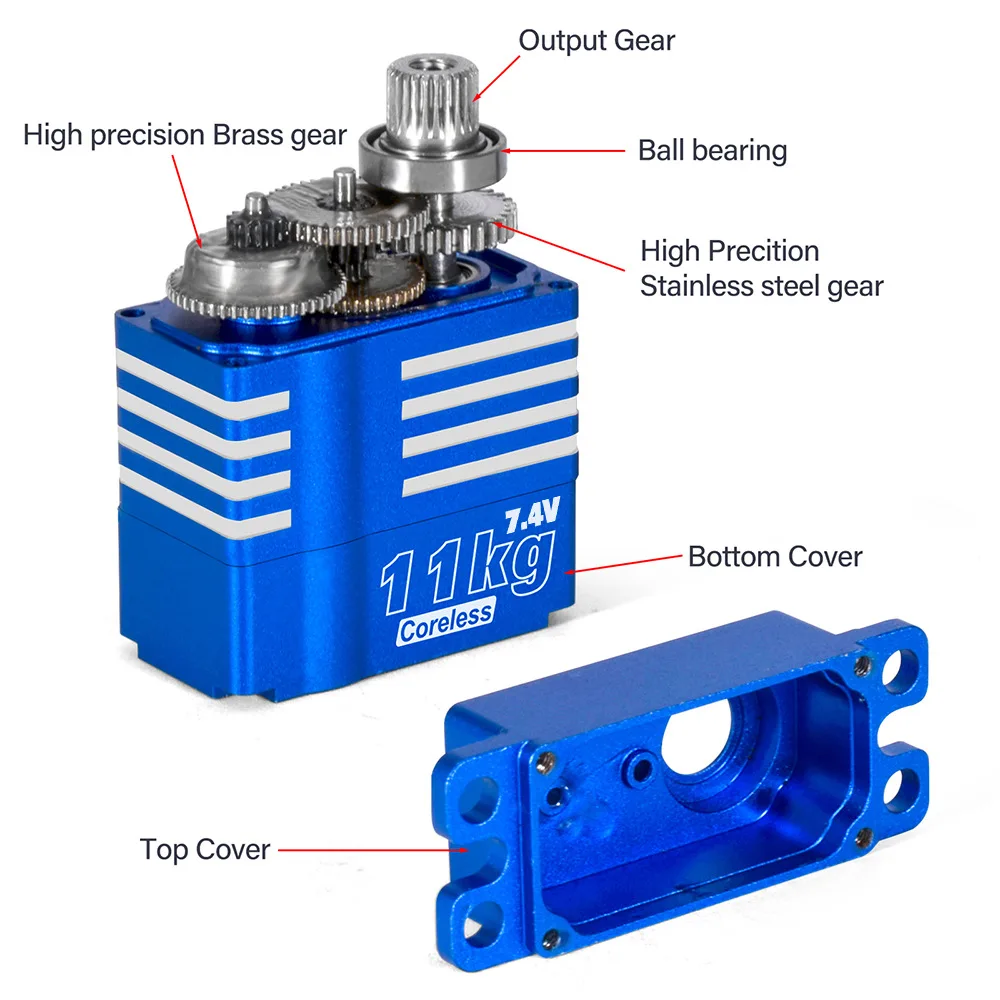 11KG Digitaler Servo mit Kernlosem Motor, Vollaluminiumgehäuse, Metallgetriebe, 180/270 Grad Micro-Servo für 1:8/1:10/1:12 RC-Autos – Detail 6