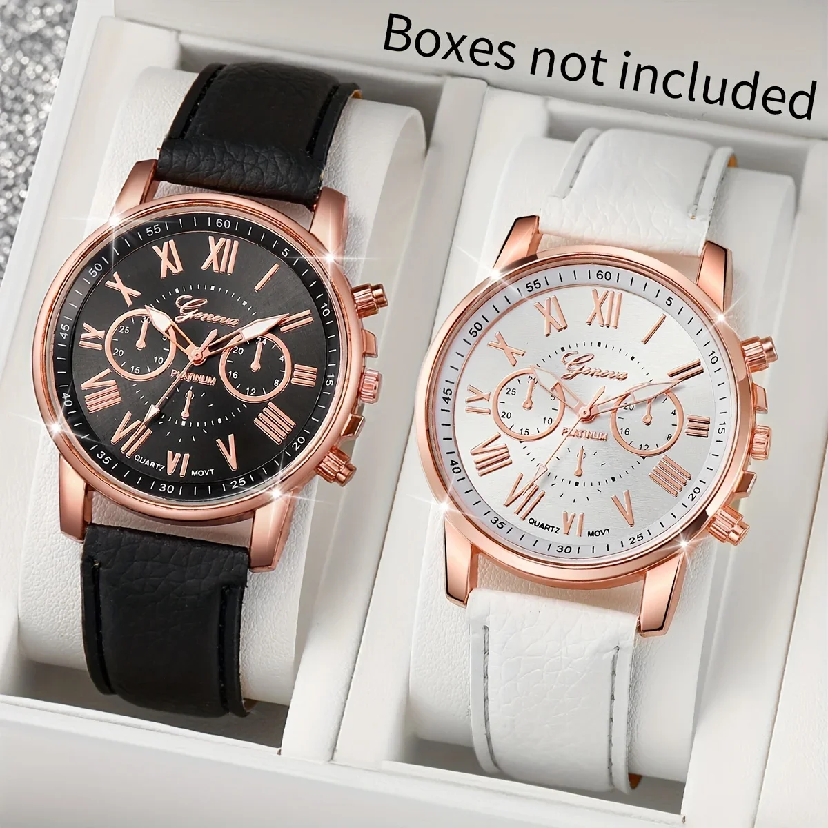 Elegant Women'S Quartz Wristwatch Set - 2Pcs, Casual Roman Numerals & Pu Leather Strap, Fashion Analog Display