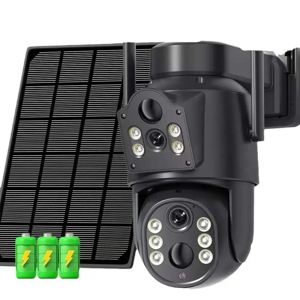 4MP iCsee APP Dual Lens Solar Power Wireless PTZ IP Dome Camera Full Color AI Humanoid Detection CCTV Baby Monitor