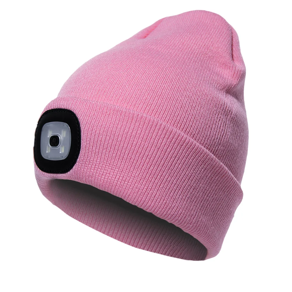 LED Beanie with Light USB Rechargeable Headlamp Cap for Men and Women, Knitted Night Lighted Cap, Flashlight, Winter