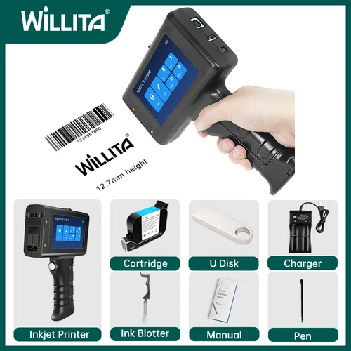 Willita 12.7mm 핸드헬드 잉크젯 프린터 건 휴대용 금속 유통기한 바코드 QR 코드 배치 번호 최고 가치 로고 인쇄 Best5 Willita 12.7mm 핸드헬드 잉크젯 프린터 건 휴대용 금속 유통기한 바코드 QR 코드 배치 번호 최고 가치 로고 인쇄 Best5