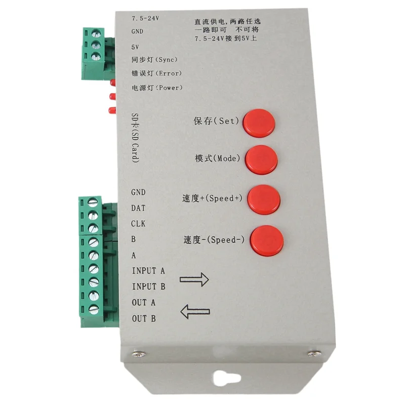 ABKQ-3X RGB LED تحكم T1000S SD بطاقة 2048 بكسل تحكم ل WS2801 WS2811 WS2812B SK6812 LPD6803 LED قطاع الضوء