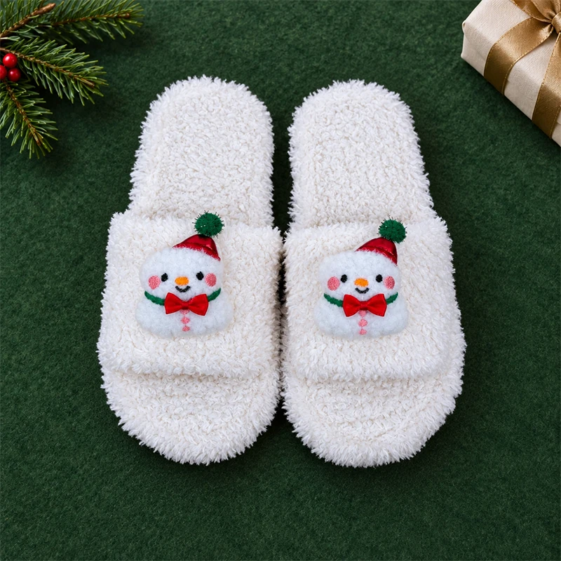 ZUOFU Weihnachts-Plüsch-Hausschuhe für Damen, Herren und Paare, Rentier, Weihnachtsmann, Schneemann, Baum, Glocke, Handschuh, warm, flauschig, rutschfest, für drinnen und zu Hause – Detail 12