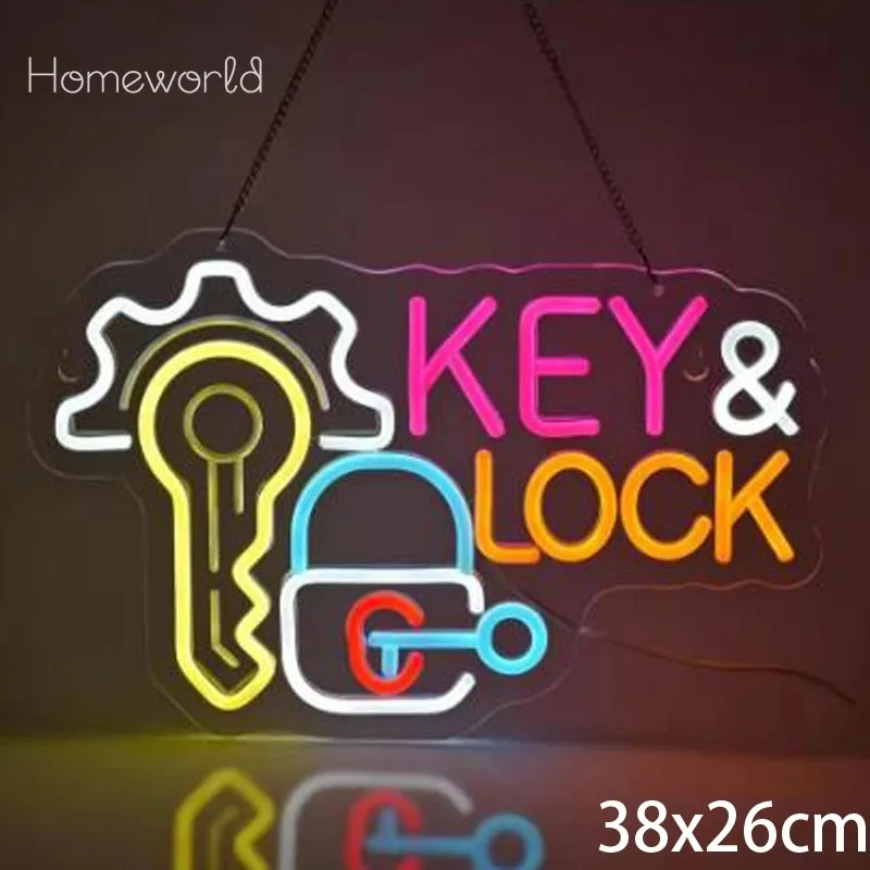 

Замок с ключом, неоновая вывеска, подвесной неоновый свет, настенный художественный декор для бизнеса, слесарный магазин, магазин безопасности, автомобильное предложение, аренда дома