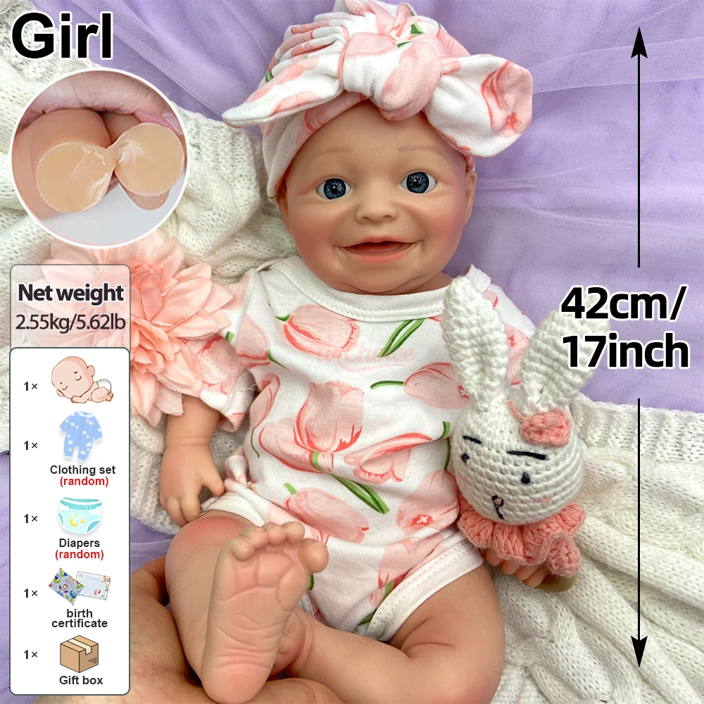 17Inch Full Body Silicone Reborn Baby Girl Open Eyes Lifelike Visible Veins Weighted Art Doll for Emotional and Therapeutic