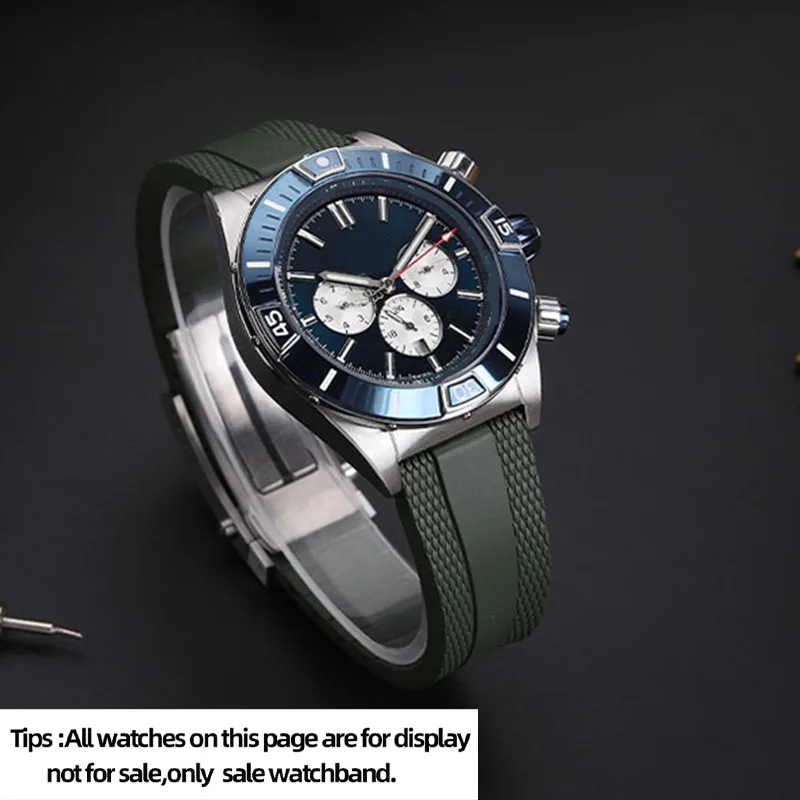 High Quality Rubber Watch Strap For Breitling NAVITIMER AVENGER 22mm Soft Black Green Blue Silica Gel Watchband