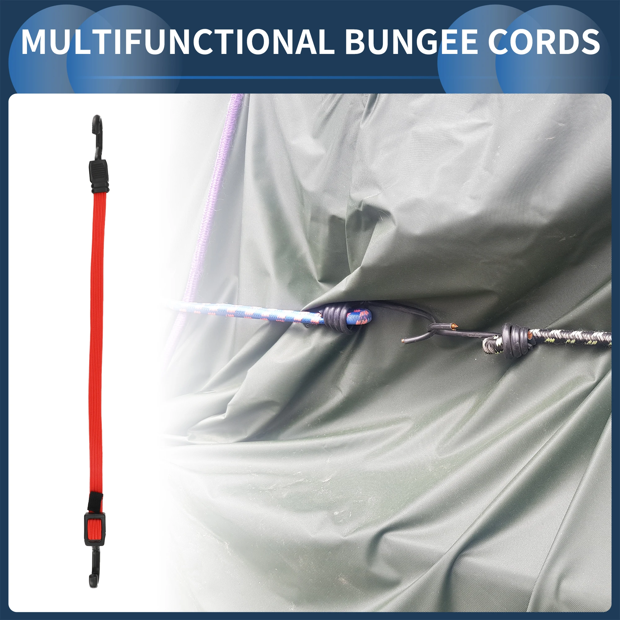 X Autohaux حبال بنجي قابلة للتعديل مع خطافات 60 سم حبال بنجي قابلة للتعديل مع مشبك أحمر #2