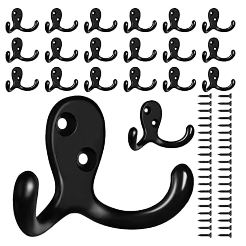 

20-Pack Coat Hooks Wall Hooks for Hanging, Heavy Duty Double Prong Metal Hook Wall Mountedfor Living Room, Bathroom