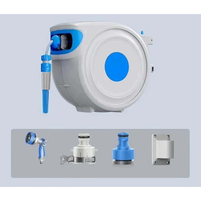 2025 أداة سقي تلسكوبية أوتوماتيكية منزلية مثبتة على الحائط خرطوم مسدس مياه غسيل السيارات جهاز بكرة مسدس مياه عالي الضغط