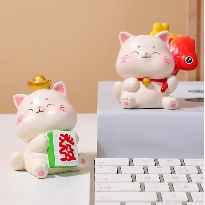 Maneki Neko Statue Lucky Cat Ornaments Feng Shui Fortune Lucky Cat Collectible Figurine Figure Collection Fortune Decor