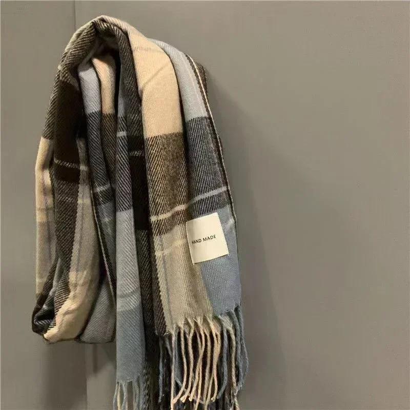 Korean Fashionable Scarves Simple Practical Checked Pattern Scarf Winter Warm Large Scarf Unisex Versatile Scarf