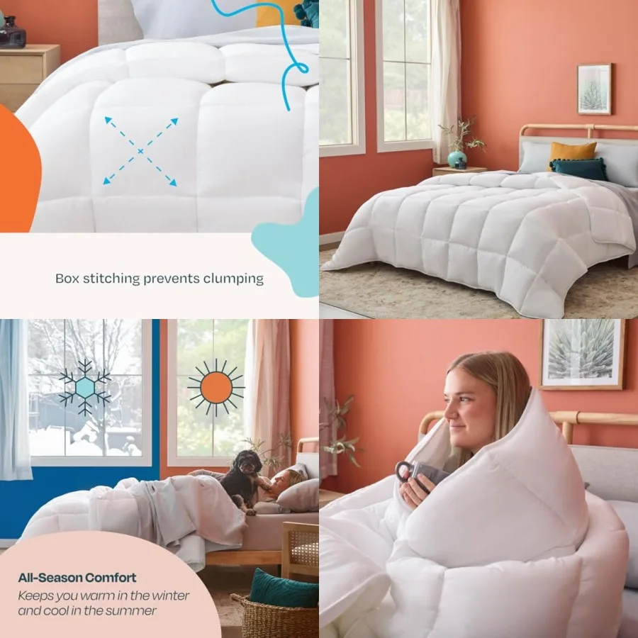 

Down Alternative Comforter and Duvet Insert, for Size Bed All-Season Comforter with Box Stitch and 8 Duvet Loops Bedding for,Te