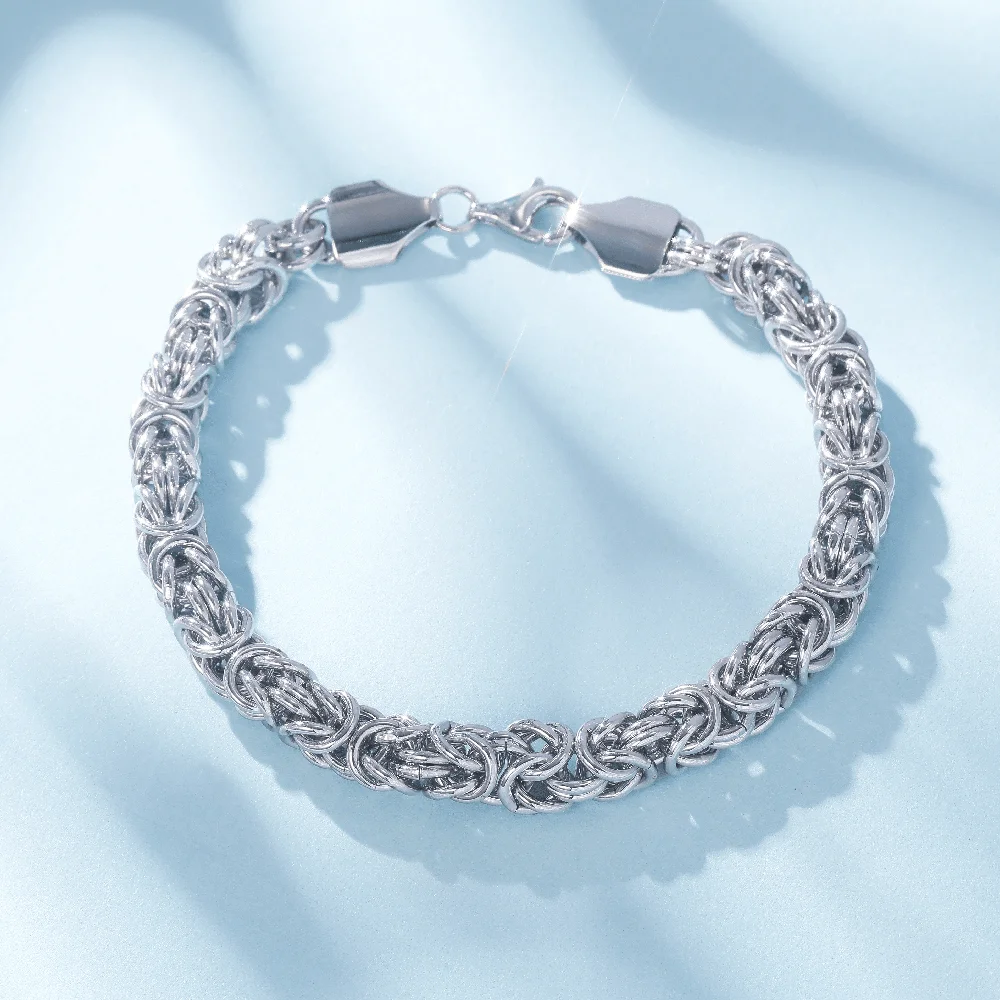 

S925 Sterling Silver Byzantine Emperor Chain Bracelet for Men Women Polished Miami Cuban Smooth Kpop Jewelry