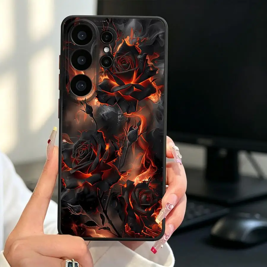 Funda Back Phone Cover Case for Samsung Galaxy S26 S25 Ultra S22 S21 S24 Plus S20 FE Note 20 Ultra 10+ S23 FE Fire Rose