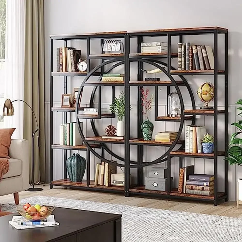 Industrial Bookcase 5 Tier Etagere Display Shelf Geometric Design Solid Construction Ample Storage Space