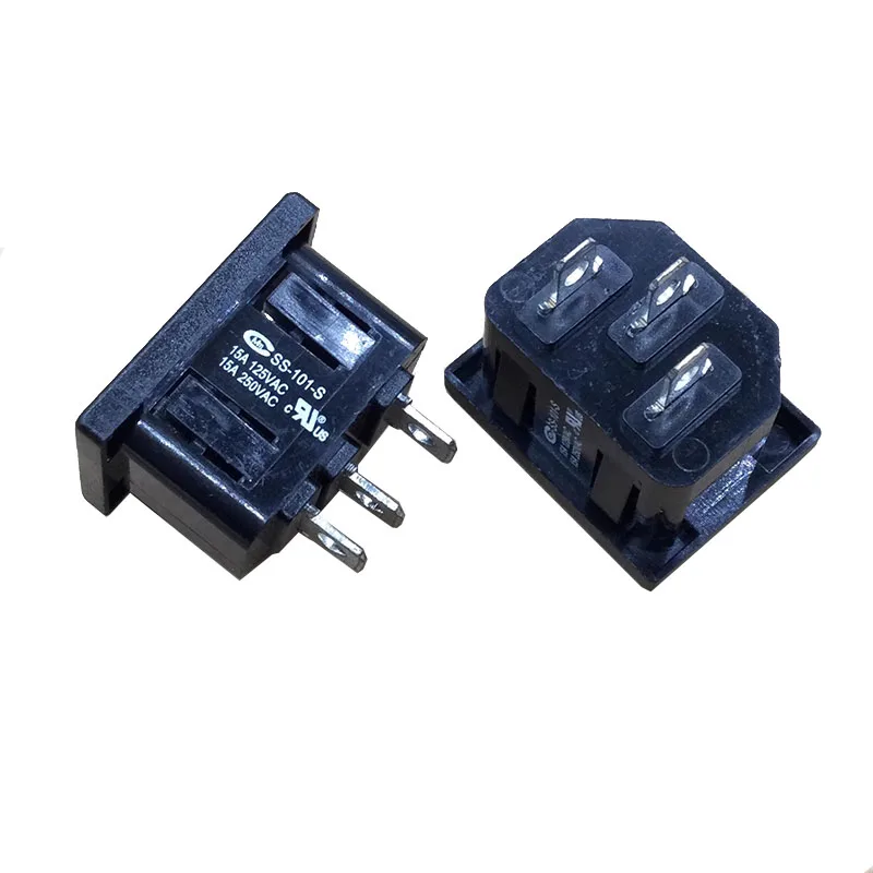 C14 square AC power supply square 1.5 slot socket SS-101-S three-pin copper pin power socket 15A 125/250V