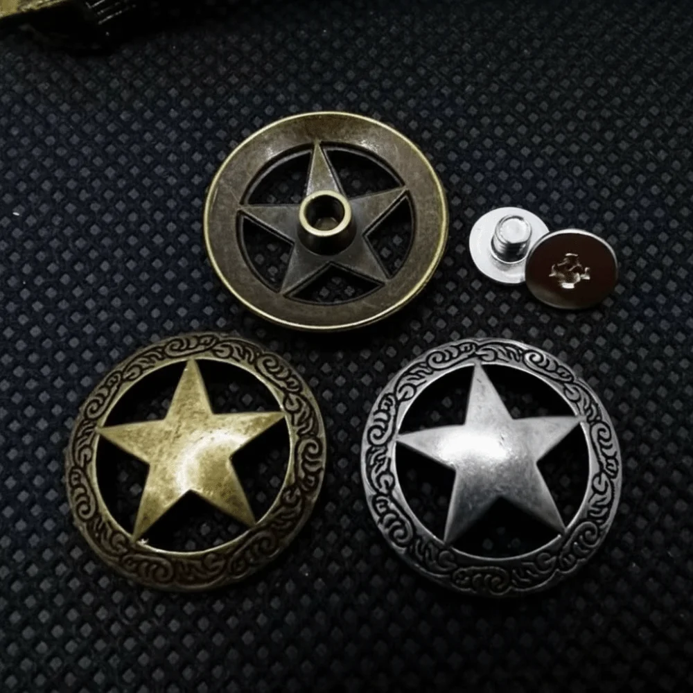 Stars Hollowed Out Replacement Casting Buckle Round Shape Screw Back Vintage Metal Concho Rivet Nuts Small Size